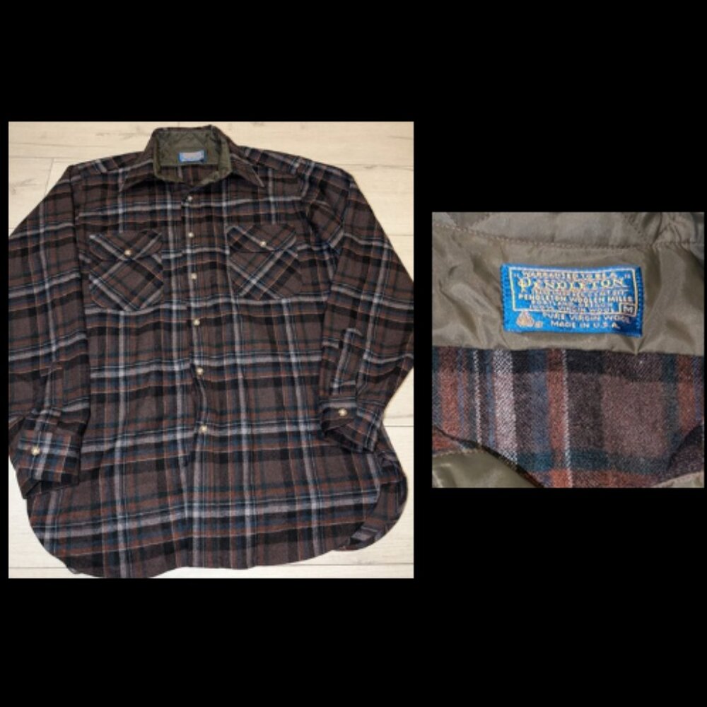 Vintage Pendleton Brown Wool Button Down Mens Shi… - image 1